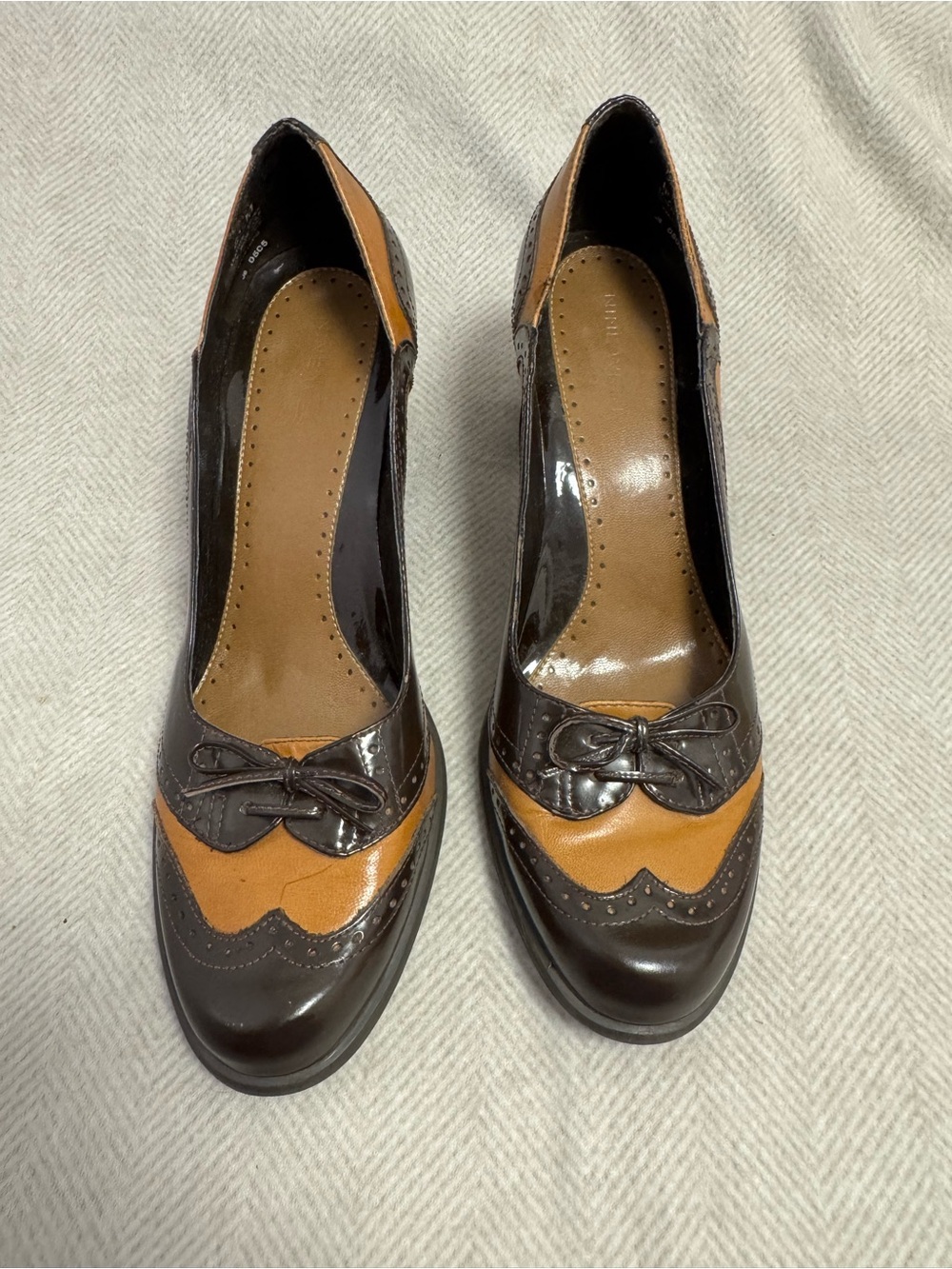 Nine West Brown and Tan Two-Tone Brogue Pump